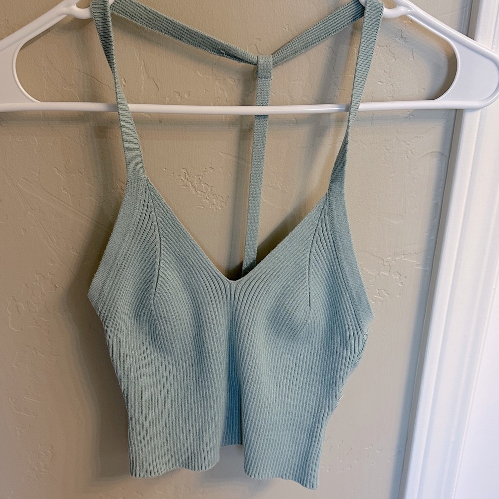 Light Blue Ribbed Knit Tank Top